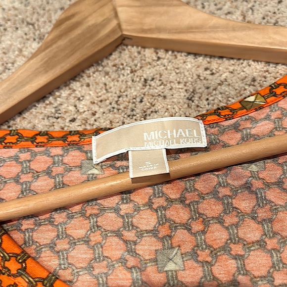 MICHAEL Michael Kors Cap Sleeve Vibrant Orange Chain Pattern Shirt Top *Size S* - Picture 4 of 4